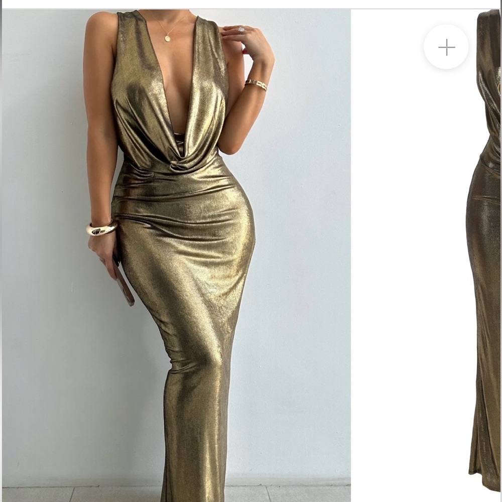 Plunge bronze maxi dress
